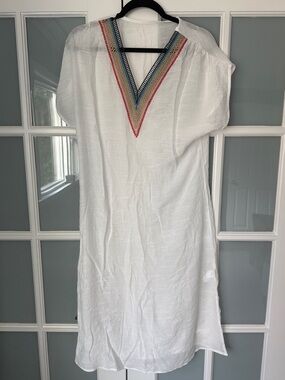 White Embroidered V-Neck Women’s Coverup
